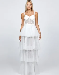 Formal / Prom Dresses | Gowns / Ballgowns<Bariano ELVYRA CRYSTAL ORGANZA TIERED GOWN B68D24L WHITE