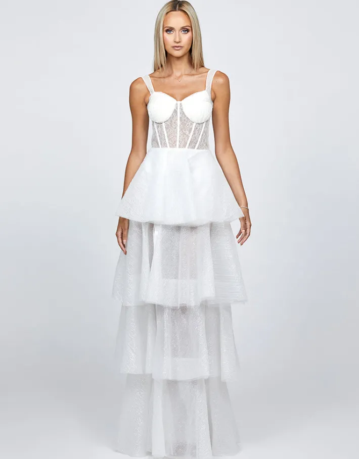 Formal / Prom Dresses | Gowns / Ballgowns<Bariano ELVYRA CRYSTAL ORGANZA TIERED GOWN B68D24L WHITE