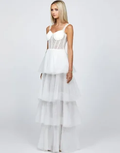 Formal / Prom Dresses | Gowns / Ballgowns<Bariano ELVYRA CRYSTAL ORGANZA TIERED GOWN B68D24L WHITE