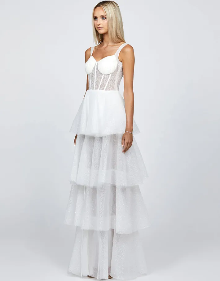 Formal / Prom Dresses | Gowns / Ballgowns<Bariano ELVYRA CRYSTAL ORGANZA TIERED GOWN B68D24L WHITE