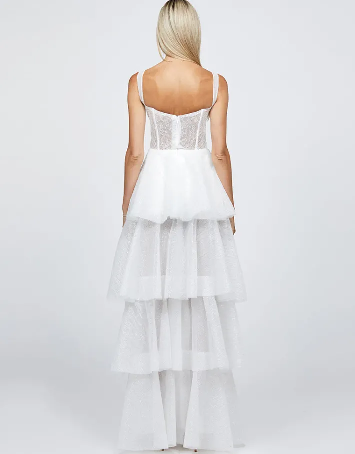 Formal / Prom Dresses | Gowns / Ballgowns<Bariano ELVYRA CRYSTAL ORGANZA TIERED GOWN B68D24L WHITE