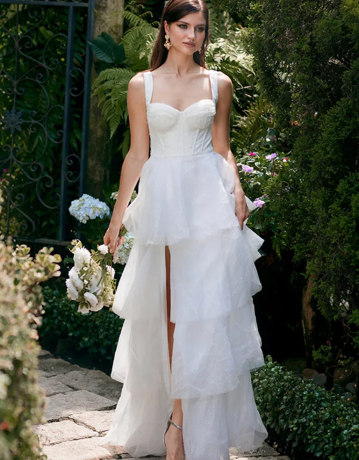 Formal / Prom Dresses | Gowns / Ballgowns<Bariano ELVYRA CRYSTAL ORGANZA TIERED GOWN B68D24L WHITE