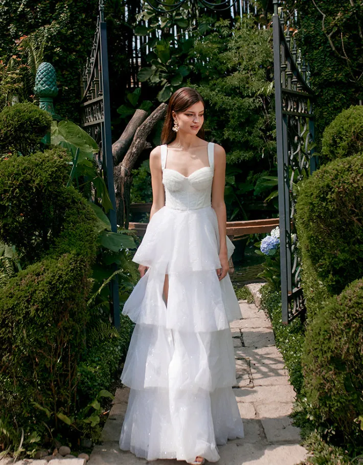 Formal / Prom Dresses | Gowns / Ballgowns<Bariano ELVYRA CRYSTAL ORGANZA TIERED GOWN B68D24L WHITE