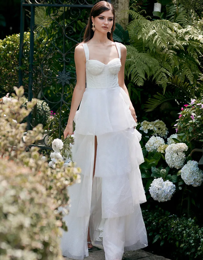 Formal / Prom Dresses | Gowns / Ballgowns<Bariano ELVYRA CRYSTAL ORGANZA TIERED GOWN B68D24L WHITE