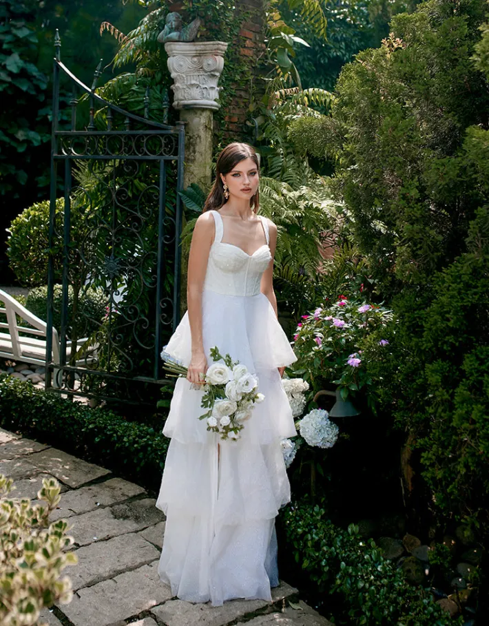 Formal / Prom Dresses | Gowns / Ballgowns<Bariano ELVYRA CRYSTAL ORGANZA TIERED GOWN B68D24L WHITE