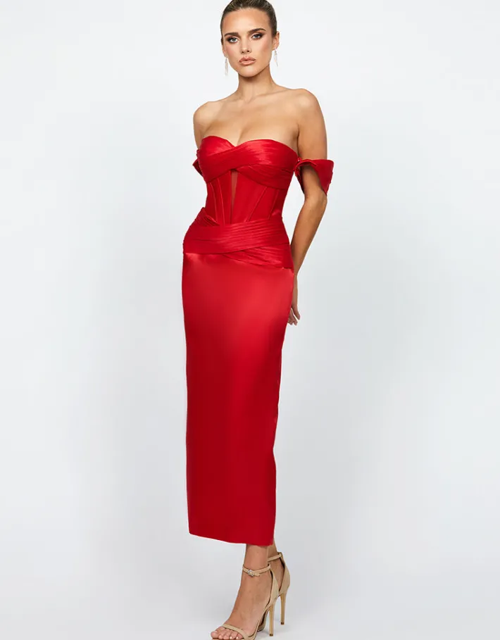 Maxi Dresses | Formal / Prom Dresses<Bariano ELYSE OFF SHOULDER MIDAXI B74D50L RED