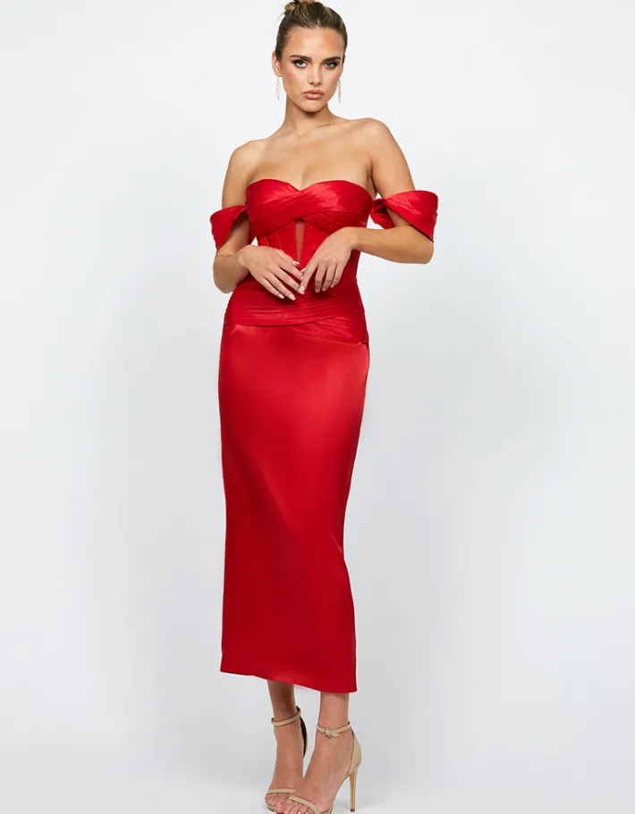 Maxi Dresses | Formal / Prom Dresses<Bariano ELYSE OFF SHOULDER MIDAXI B74D50L RED