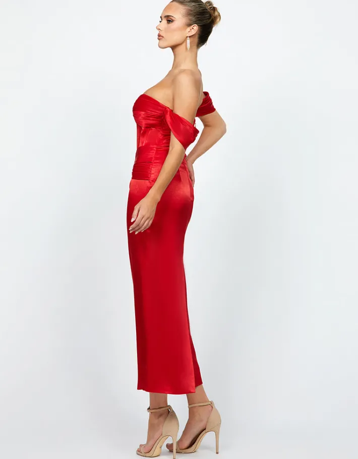 Maxi Dresses | Formal / Prom Dresses<Bariano ELYSE OFF SHOULDER MIDAXI B74D50L RED