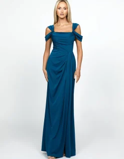 Gowns / Ballgowns | All Dresses<Bariano EMERY KNOTTED OFF SHOULDER COWL GOWN B69D18L TEAL