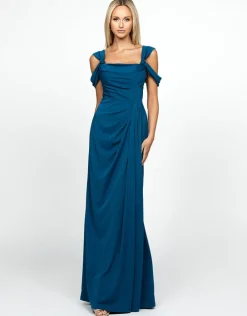 Gowns / Ballgowns | All Dresses<Bariano EMERY KNOTTED OFF SHOULDER COWL GOWN B69D18L TEAL