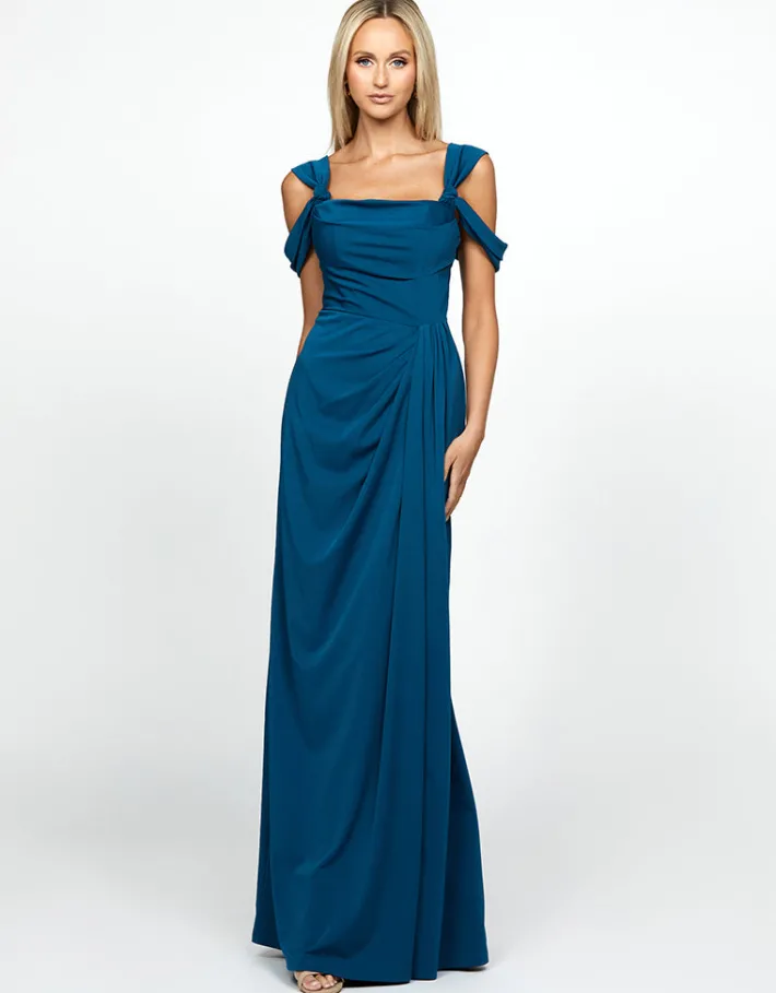 Gowns / Ballgowns | All Dresses<Bariano EMERY KNOTTED OFF SHOULDER COWL GOWN B69D18L TEAL
