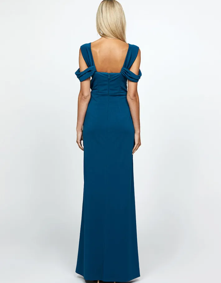 Gowns / Ballgowns | All Dresses<Bariano EMERY KNOTTED OFF SHOULDER COWL GOWN B69D18L TEAL