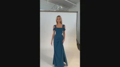 Gowns / Ballgowns | All Dresses<Bariano EMERY KNOTTED OFF SHOULDER COWL GOWN B69D18L TEAL