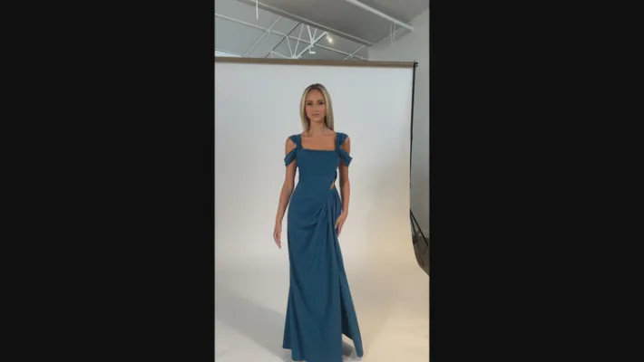 Gowns / Ballgowns | All Dresses<Bariano EMERY KNOTTED OFF SHOULDER COWL GOWN B69D18L TEAL
