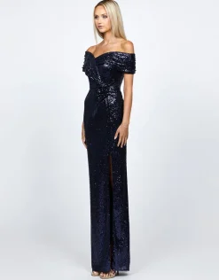 Maxi Dresses | All Dresses<Bariano EVANIE DRAPED OFF SHOULDER SEQUIN GOWN B68D12L NAVY