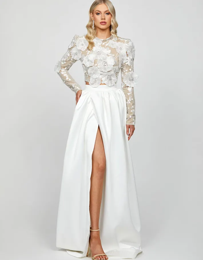 Maxi Dresses | All Dresses<Bariano EVER LONG SLEEVE FLORAL TOP B73T58 WHITE/NUDE