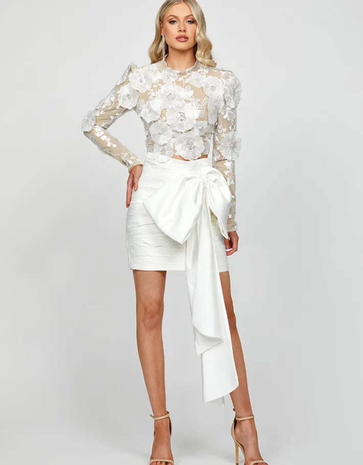 Maxi Dresses | All Dresses<Bariano EVER LONG SLEEVE FLORAL TOP B73T58 WHITE/NUDE