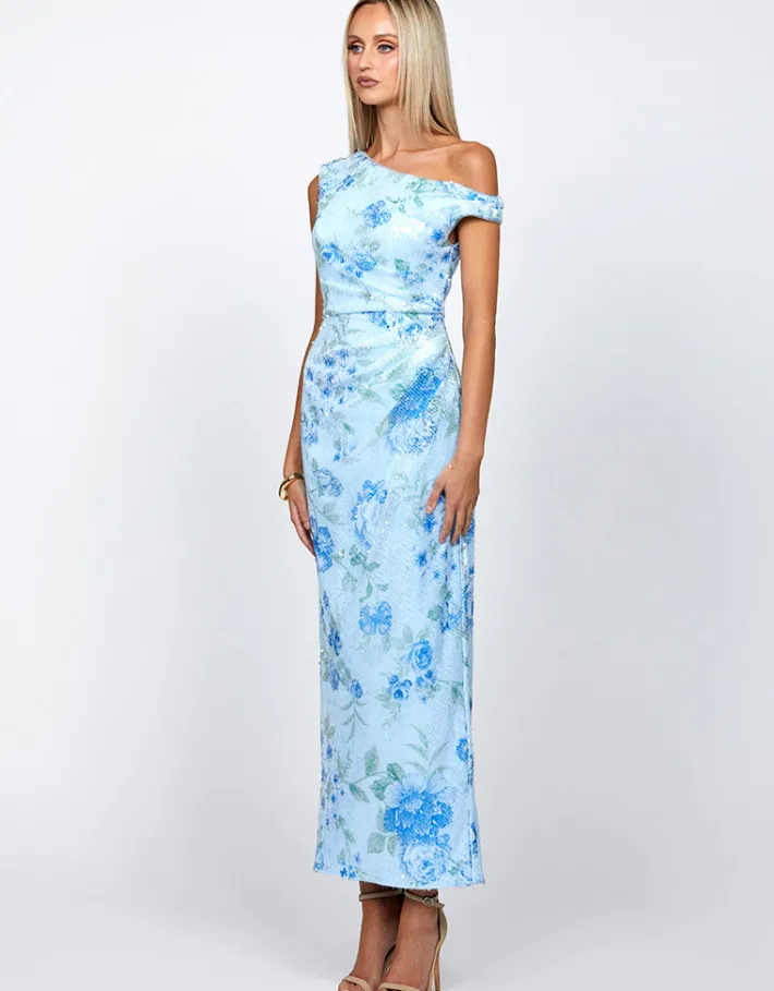 Maxi Dresses | All Dresses<Bariano FIONA ONE SHOULDER MIDAXI BL72D31L LIGHT BLUE PRINT