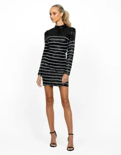 Long Sleeve Dresses | Midi Dresses<Bariano FLASHING LIGHTS SPLICED LONG SLEEVE MINI B55D15S BLACK/WHITE