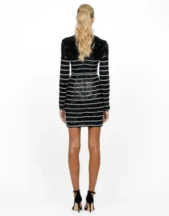 Long Sleeve Dresses | Midi Dresses<Bariano FLASHING LIGHTS SPLICED LONG SLEEVE MINI B55D15S BLACK/WHITE