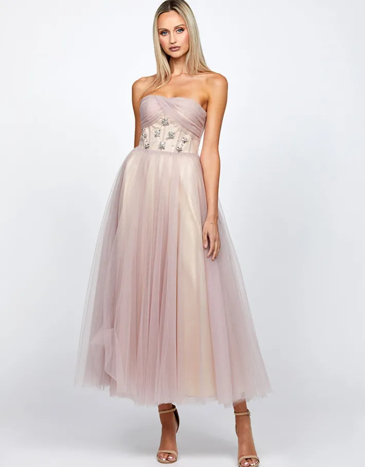 Midi Dresses | All Dresses<Bariano GRACELYN DIAMANTE TEA LENGTH MIDI B72D54S DUSTY ROSE/NUDE