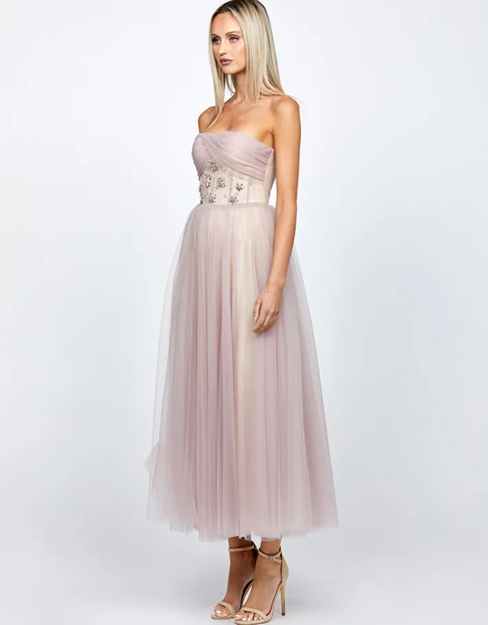 Midi Dresses | All Dresses<Bariano GRACELYN DIAMANTE TEA LENGTH MIDI B72D54S DUSTY ROSE/NUDE