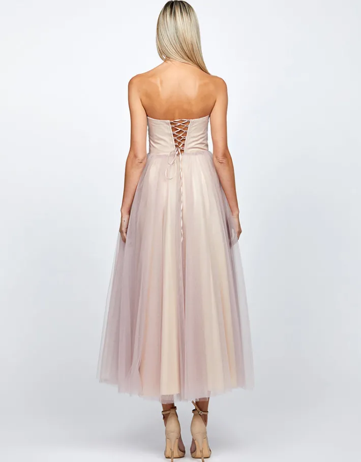 Midi Dresses | All Dresses<Bariano GRACELYN DIAMANTE TEA LENGTH MIDI B72D54S DUSTY ROSE/NUDE