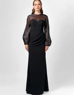 Long Sleeve Dresses | Formal / Prom Dresses<Bariano GRACELYNN SHEER SLEEVE MAXI BL75D22L BLACK