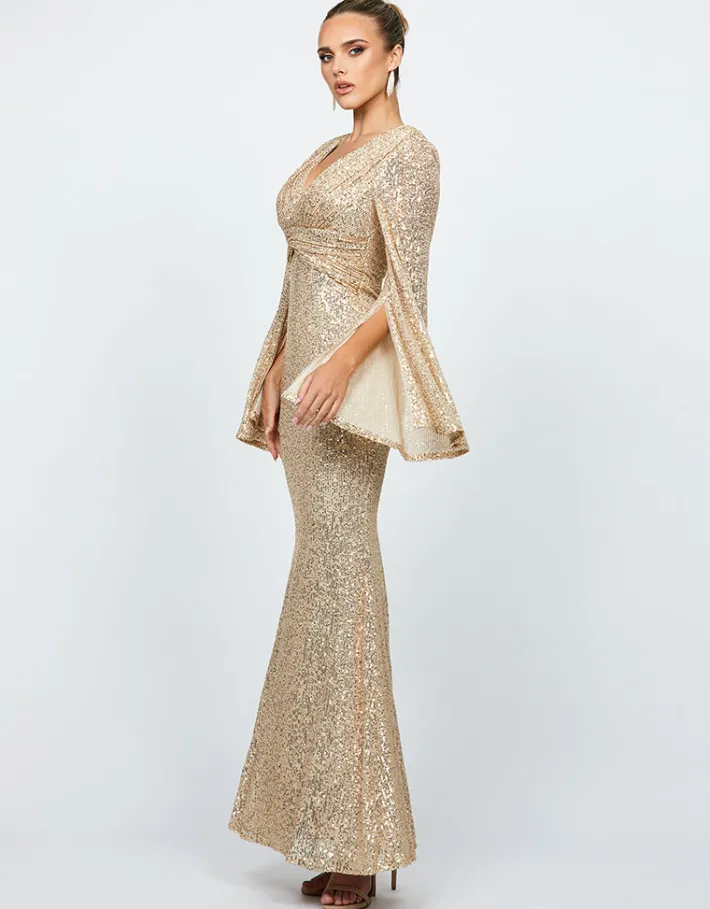 Maxi Dresses<Bariano HANA BELL SLEEVE SEQUIN GOWN B74D25L