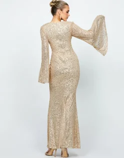 Maxi Dresses<Bariano HANA BELL SLEEVE SEQUIN GOWN B74D25L