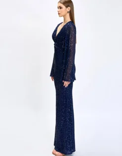 Maxi Dresses<Bariano HANA BELL SLEEVE SEQUIN GOWN B74D25L