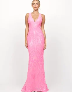 Maxi Dresses | All Dresses<Bariano HARITA V NECK FISHTAIL GOWN B73D03L HOT PINK