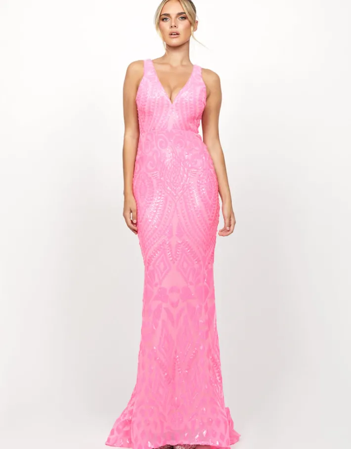 Maxi Dresses | All Dresses<Bariano HARITA V NECK FISHTAIL GOWN B73D03L HOT PINK
