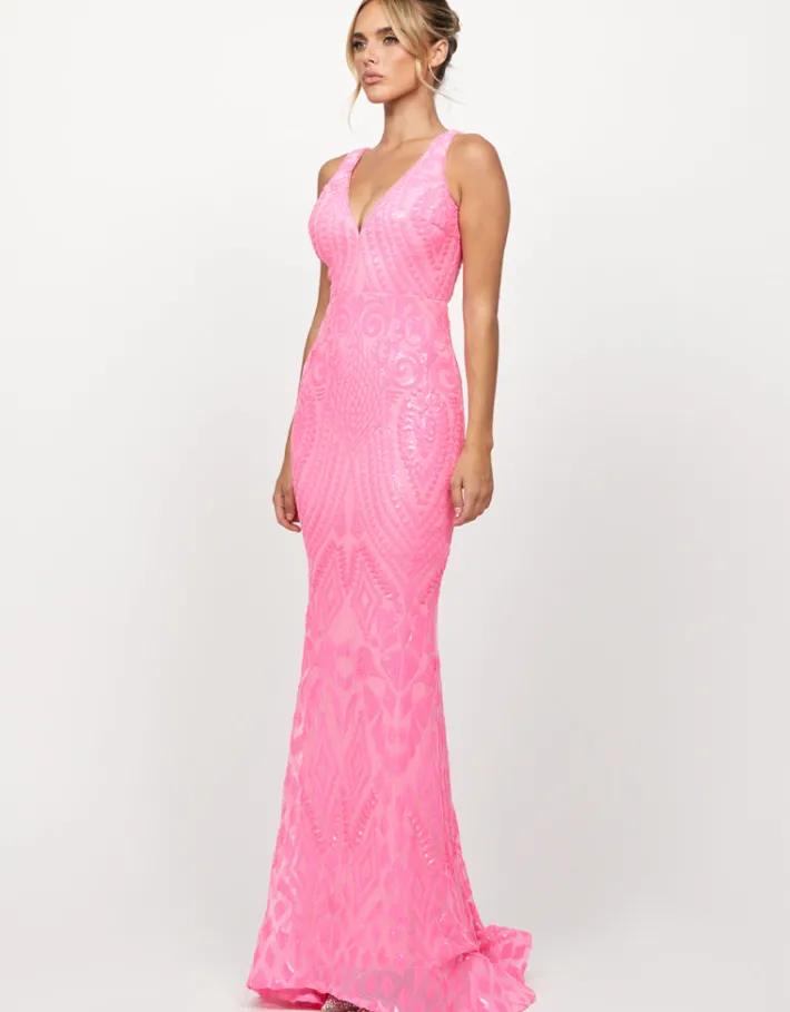 Maxi Dresses | All Dresses<Bariano HARITA V NECK FISHTAIL GOWN B73D03L HOT PINK