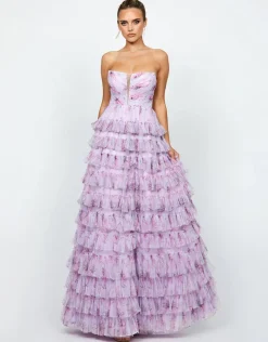 Formal / Prom Dresses | Gowns / Ballgowns<Bariano HARMONI STRAPLESS TIERED BALL GOWN B74D55L LILAC PRINT