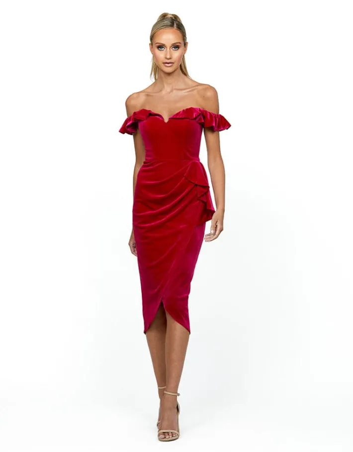 Midi Dresses<Bariano HEIDI RUFFLED MIDI DRESS BL54D07S NUDE