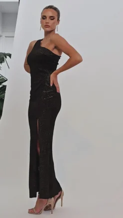 Formal / Prom Dresses | Maxi Dresses<Bariano HOLLY ONE SHOULDER SPLIT MAXI BL67D47L BLACK/GOLD