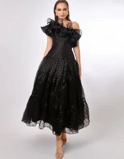 Formal / Prom Dresses | Gowns / Ballgowns<Bariano IMANI DRAMATIC FRILL MIDAXI B70D31L BLACK