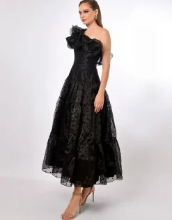 Formal / Prom Dresses | Gowns / Ballgowns<Bariano IMANI DRAMATIC FRILL MIDAXI B70D31L BLACK