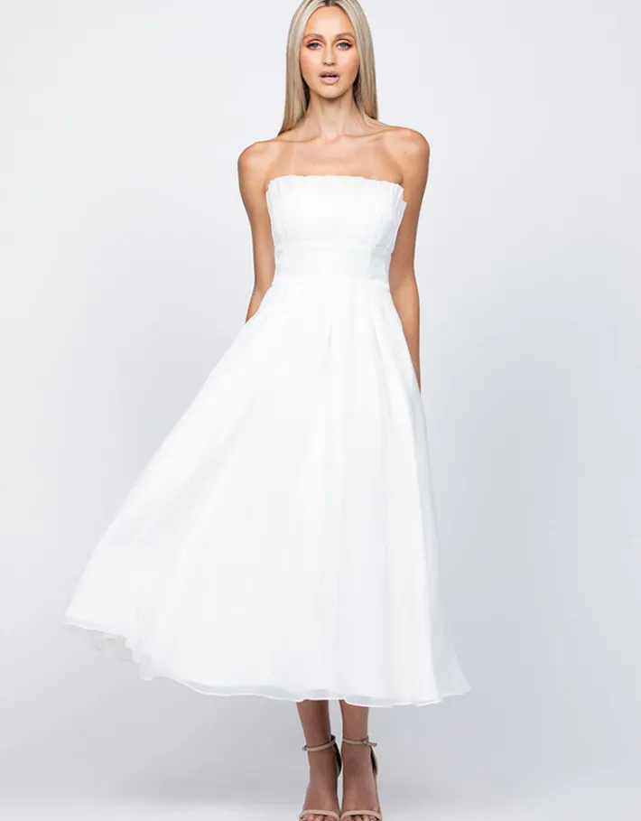 Midi Dresses | All Dresses<Bariano ITZI RUFFLED TEA LENGTH MIDI B56D31S WHITE