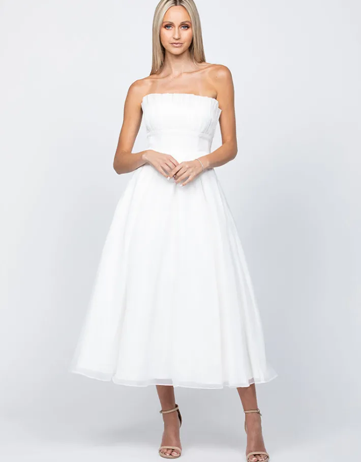 Midi Dresses | All Dresses<Bariano ITZI RUFFLED TEA LENGTH MIDI B56D31S WHITE