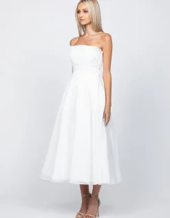 Midi Dresses | All Dresses<Bariano ITZI RUFFLED TEA LENGTH MIDI B56D31S WHITE