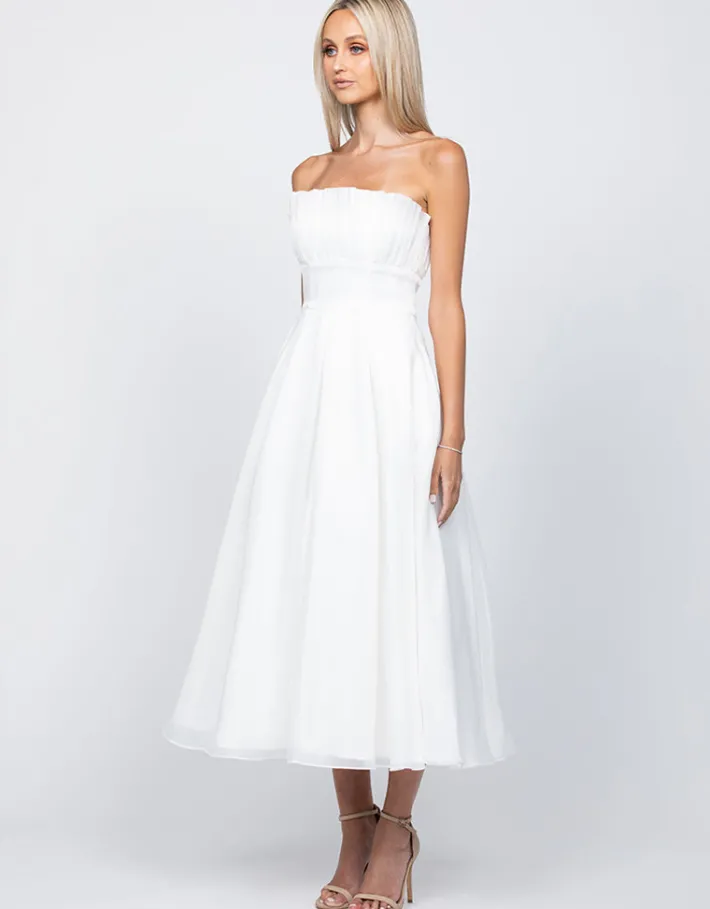 Midi Dresses | All Dresses<Bariano ITZI RUFFLED TEA LENGTH MIDI B56D31S WHITE