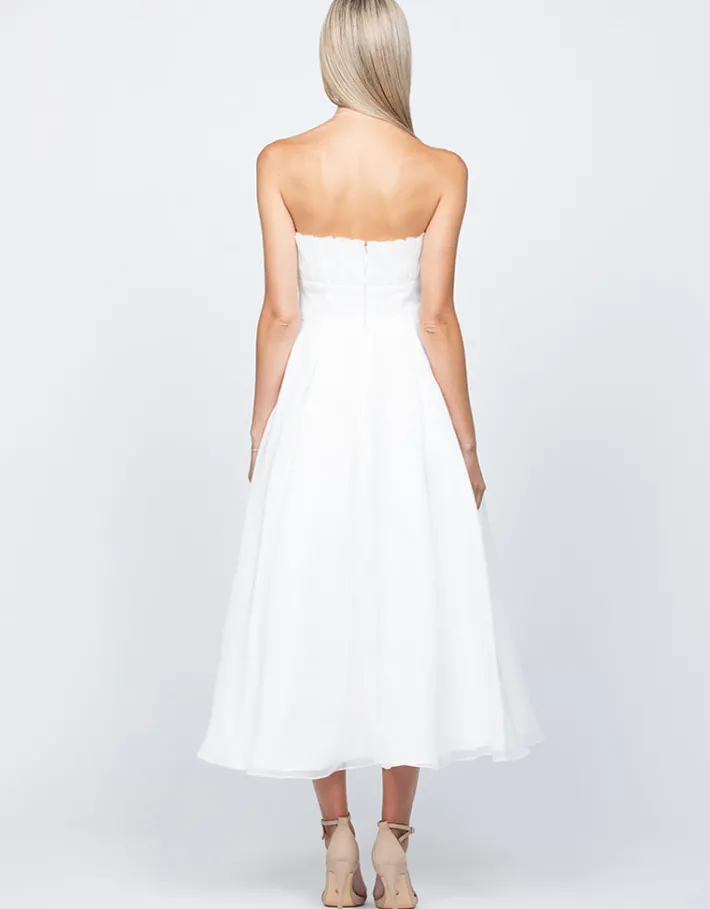 Midi Dresses | All Dresses<Bariano ITZI RUFFLED TEA LENGTH MIDI B56D31S WHITE