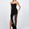 Formal / Prom Dresses | Maxi Dresses<Bariano JAZZY STRAPLESS ASYMMETRIC SHEER FRILL DRESS BL68D69HL BLACK/SHEER