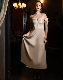 Midi Dresses<Bariano JOSIE OFF SHOULDER A LINE MIDAXI BL70D08S CHAMPAGNE