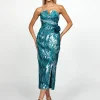 Midi Dresses | All Dresses<Bariano KARTER STRAPLESS PLEATED MIDI BL69D20S TEAL