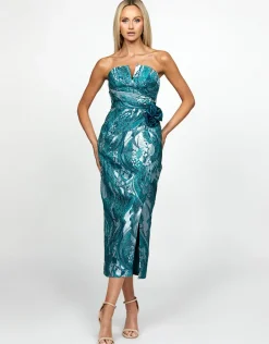 Midi Dresses | All Dresses<Bariano KARTER STRAPLESS PLEATED MIDI BL69D20S TEAL