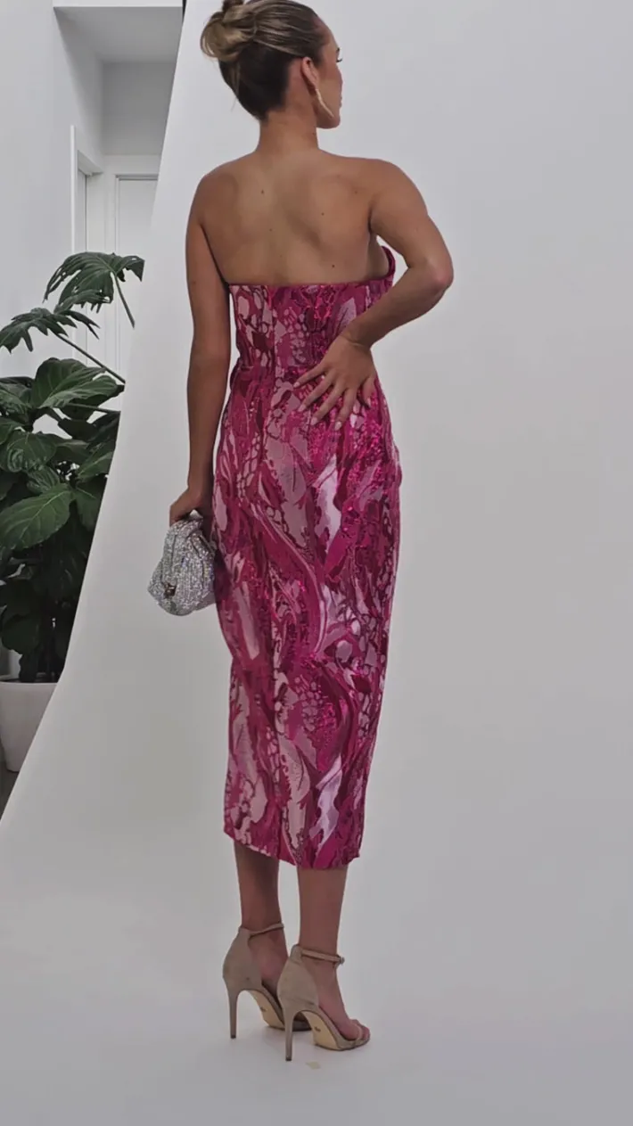 Midi Dresses | All Dresses<Bariano KARTER STRAPLESS PLEATED MIDI BL69D20S PINK