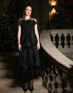 Midi Dresses | All Dresses<Bariano KASCADE TIERED RUFFLE MIDAXI B68D07L BLACK